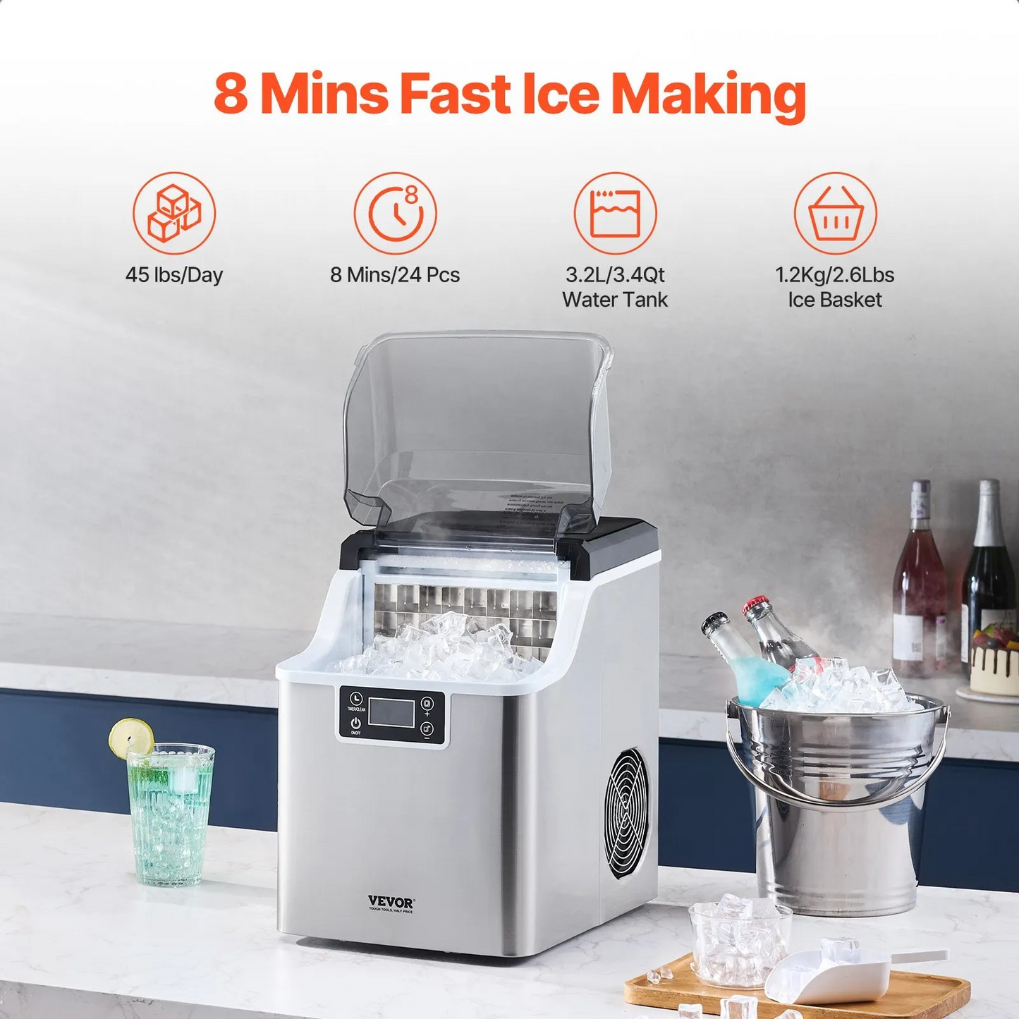High-Output Countertop Ice Maker for Airbnb & Short-Term Rentals